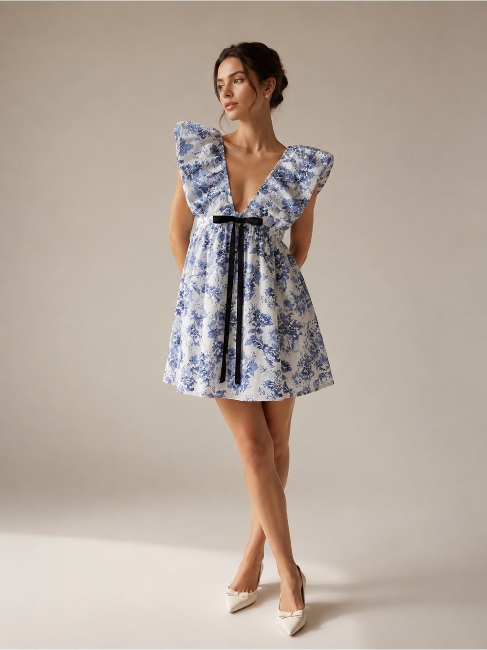 NWT | O.P.T x Tuckernuck | Didi Mini Dress Bow Blue White Floral Toile - Size XS